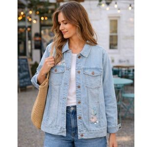 Denim & Company Embroidered Denim Jacket - Size XL - NWOT